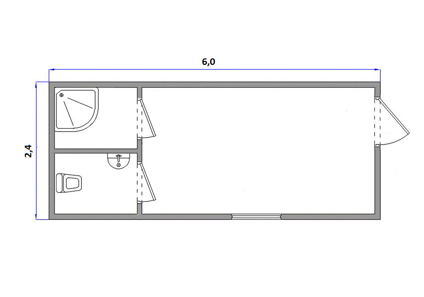 Чертеж бытовки с душем и туалетом