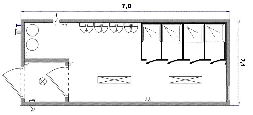 Чертеж бытовки с душем и туалетом